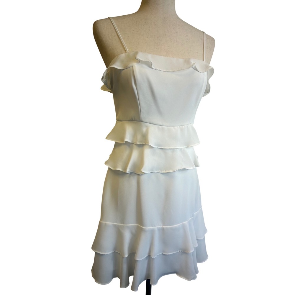 Parker‎ White Ruffle Tiered Dress Sleeveless Party Cocktail Mini Size 4